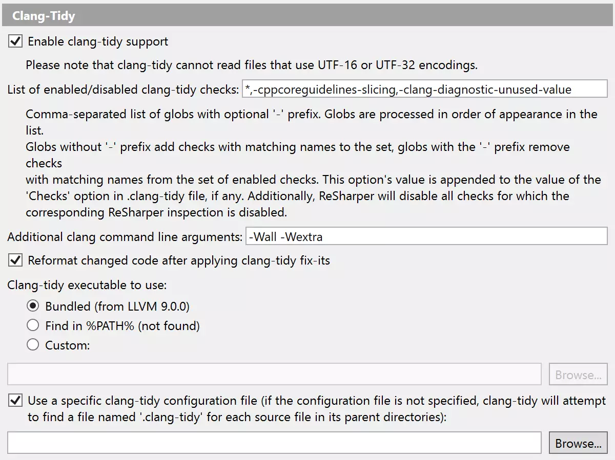 Einstellungen für Clang-Tidy