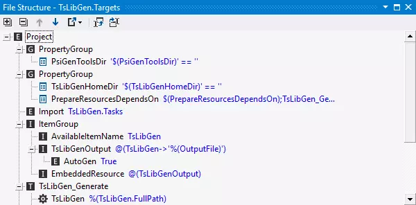 Vista de estructura de archivo en scripts de compilación