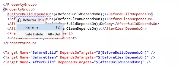 ReSharper refactorings are available in build scripts