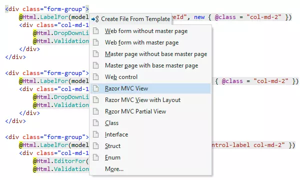 Dateivorlagen von ReSharper in ASP.NET