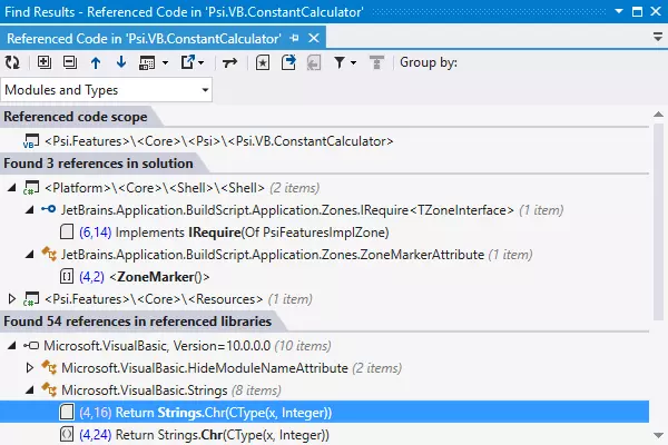 Find referenced code with ReSharper