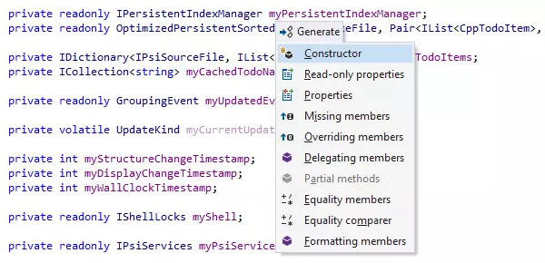 Меню Generate в ReSharper