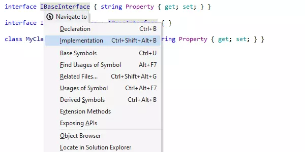 Go to Implementation und Go to Derived Symbols