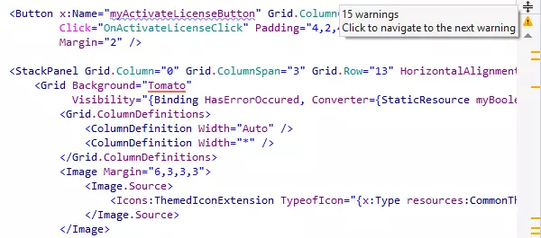 ReSharper highlights code issues in a XAML file