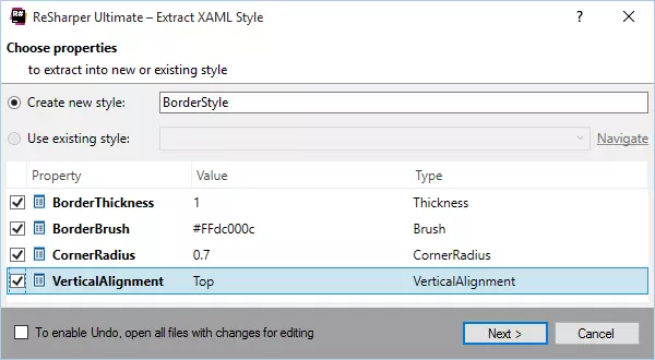 Extração do estilo XAML