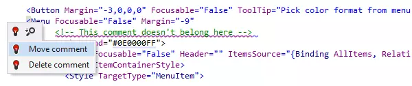 Behebung eines falsch platzierten Kommentars in XAML per Quick-Fix