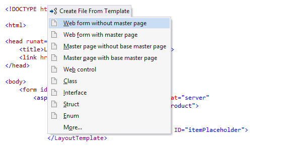 Code templates for ASP.NET