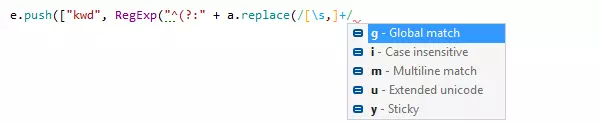 ReSharper는 JavaScript 및 TypeScript에 정규식을 지원