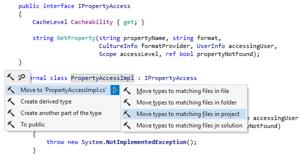 Move Types into Matching Files refactoring in ReSharper