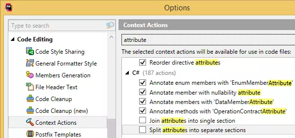 Configuración de acciones contextuales