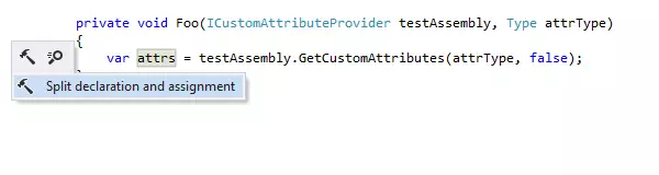 Partir declaración y asignación con una acción contextual de ReSharper