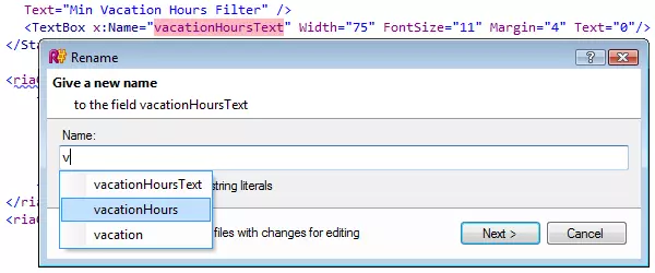 Die Refaktorierung Rename in XAML