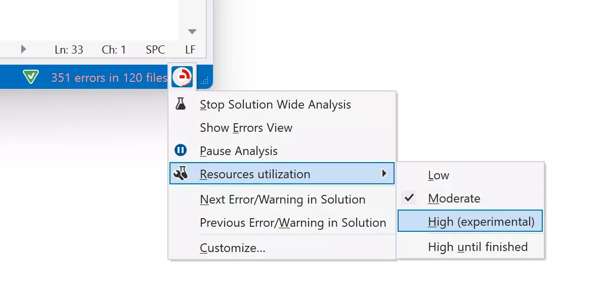 High resource utilization mode in Solution-Wide Analysis