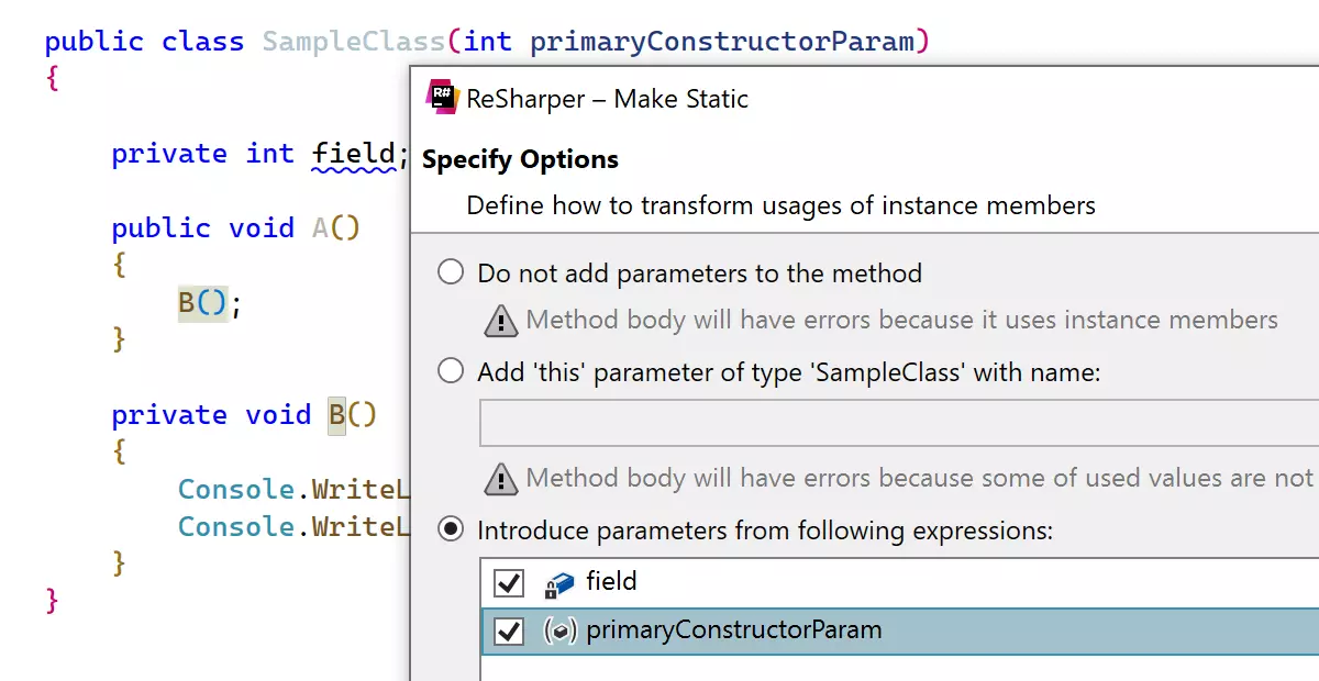 Updates to the Make Static refactoring