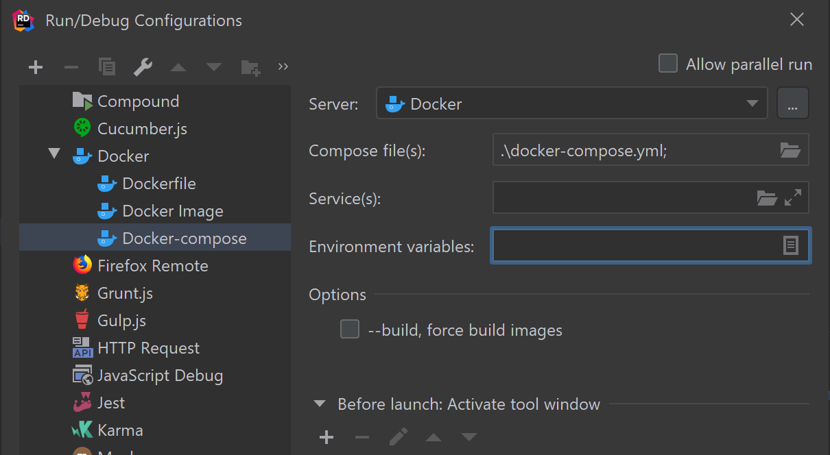 Docker Compose reaches the debugger