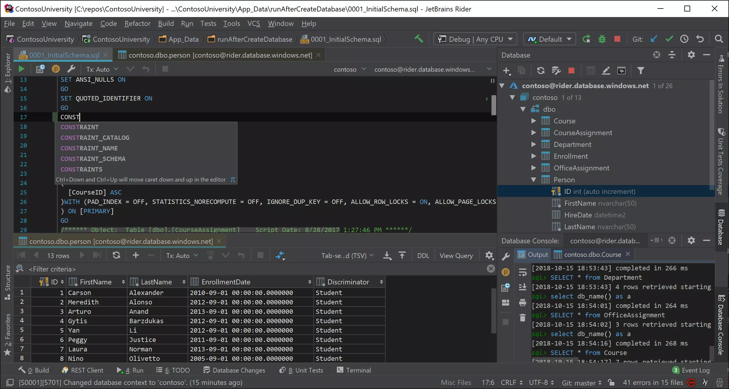 Поддержка SQL и подключение к базам данных в Rider