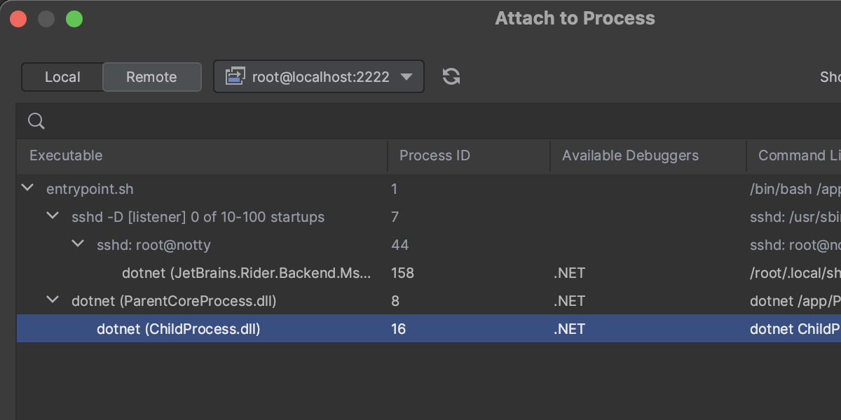 New Attach to process dialog