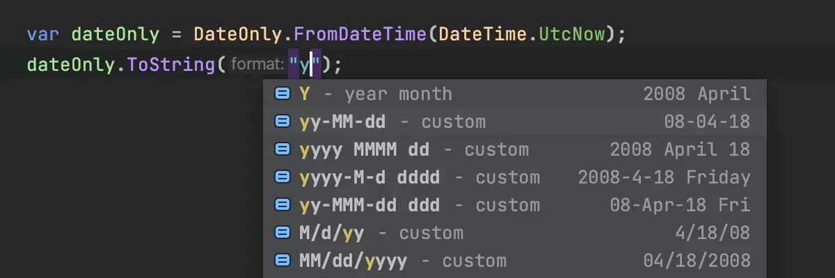 Complementação de strings de formato: DateOnly