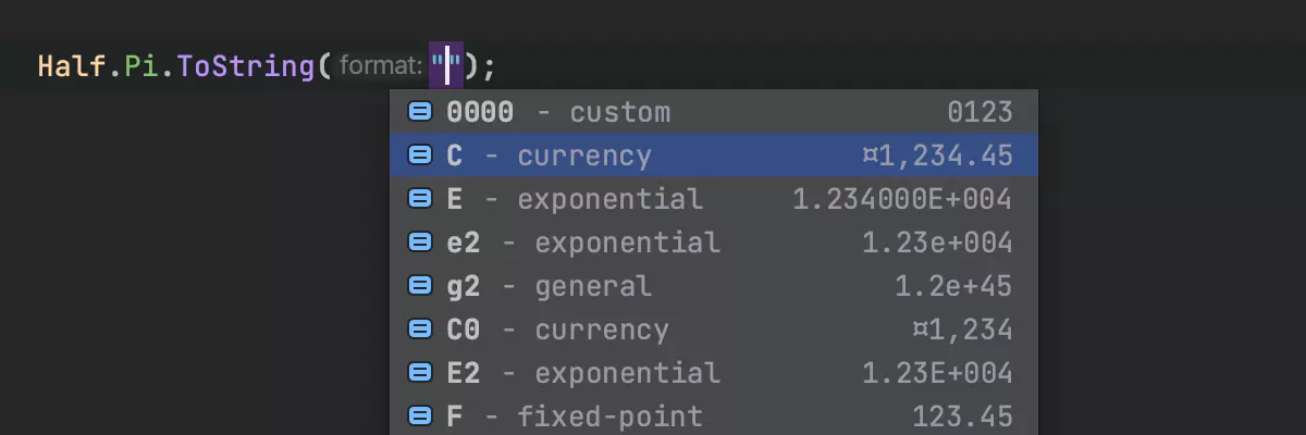 Complementação de strings de formato: Half