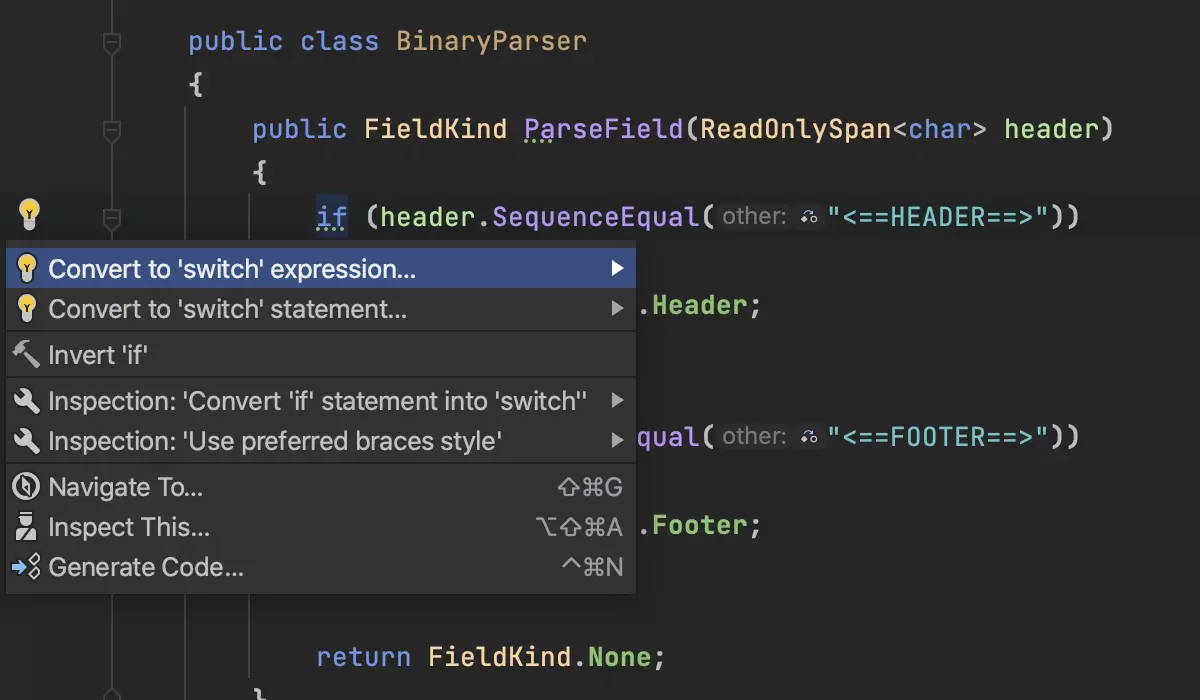 Pattern matching over spans