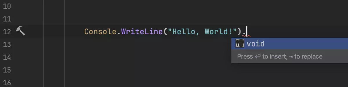 Hinweis auf void-Ausdruck in der Code-Completion