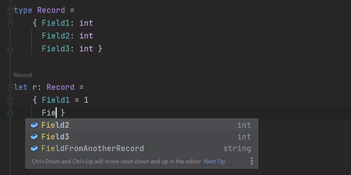 Code completion for records