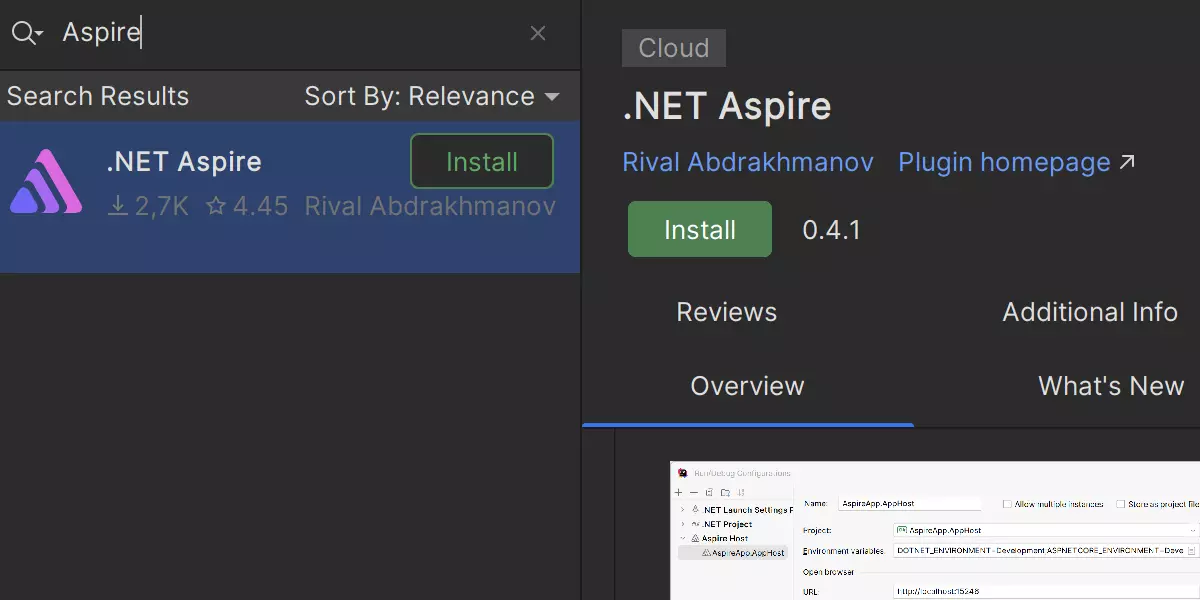 .NET-Aspire-Plugin für Rider