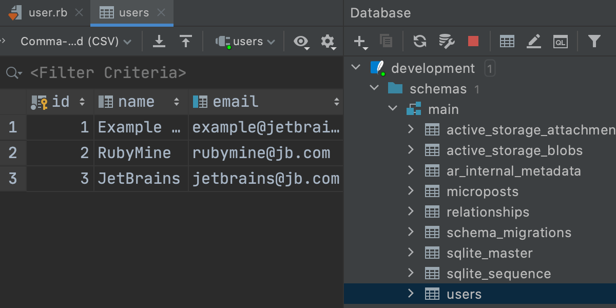Work with Databases within the IDE