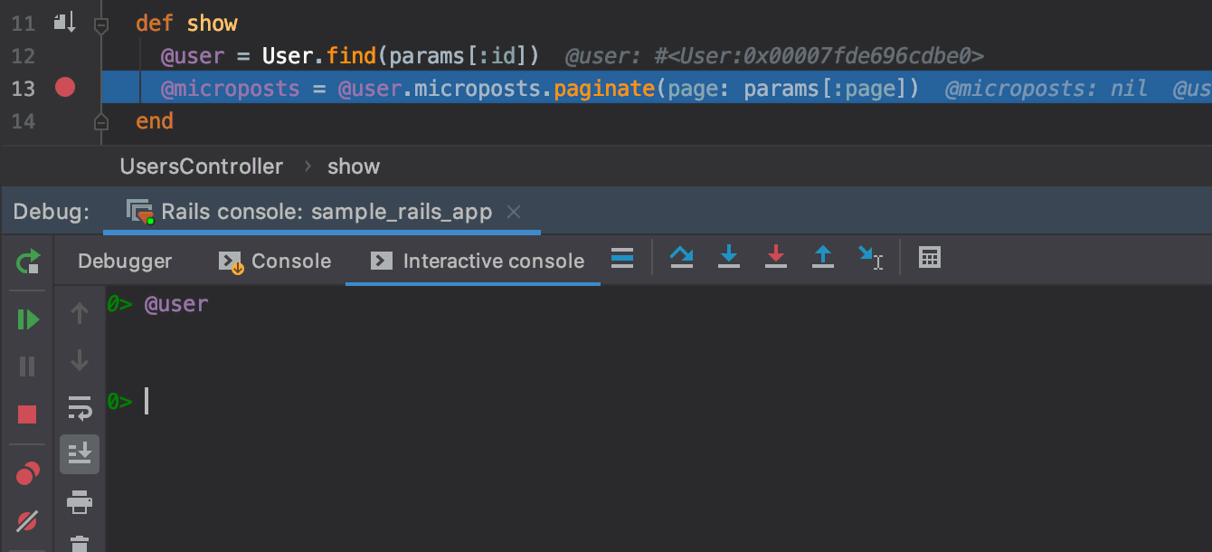 Interactive debugging for the Rails console