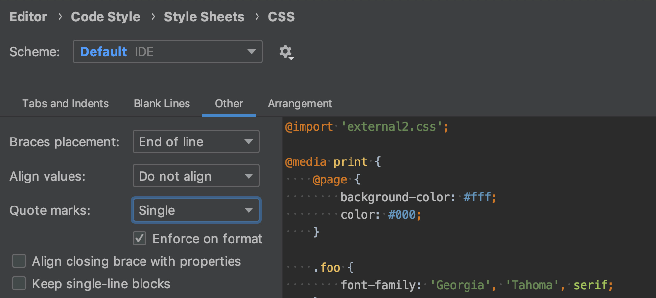 Quote style settings for CSS