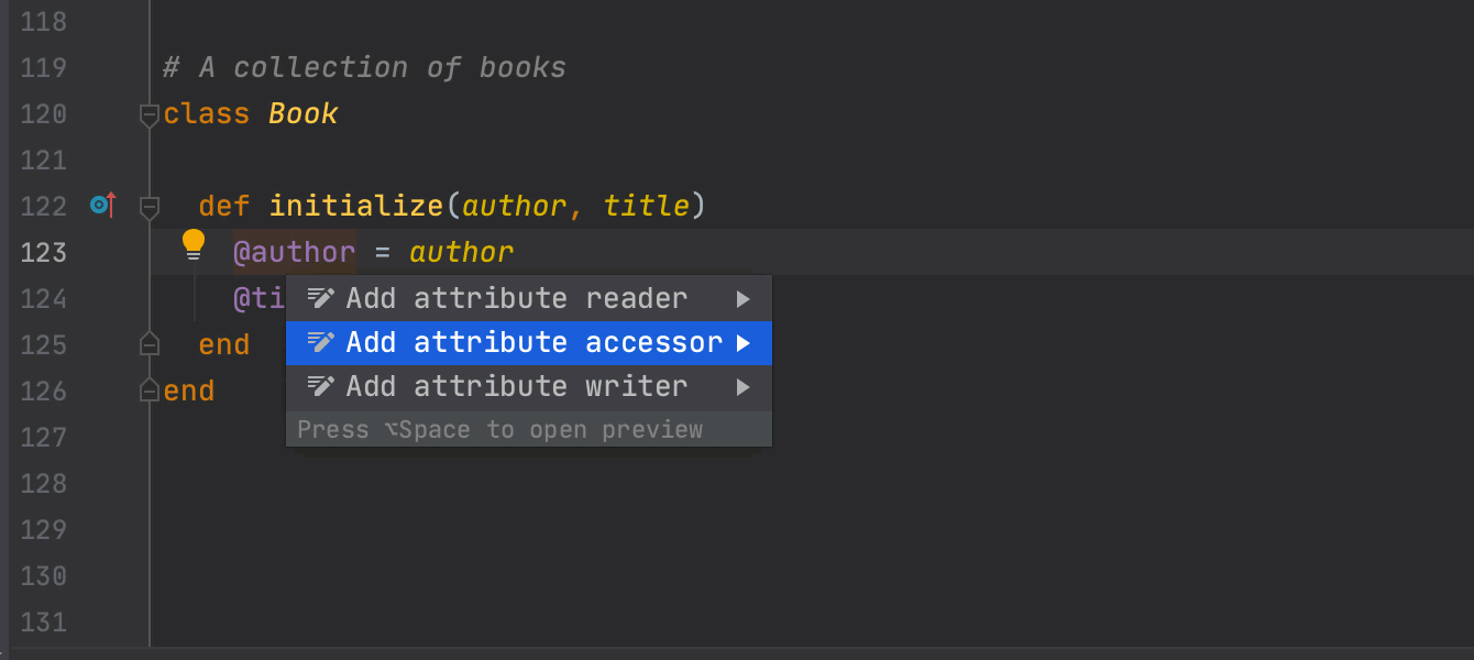 Añada un attr_accessor/reader/writer a una variable de instancia