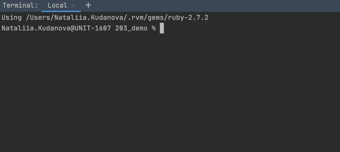 Terminal uses the Ruby version specified for the project