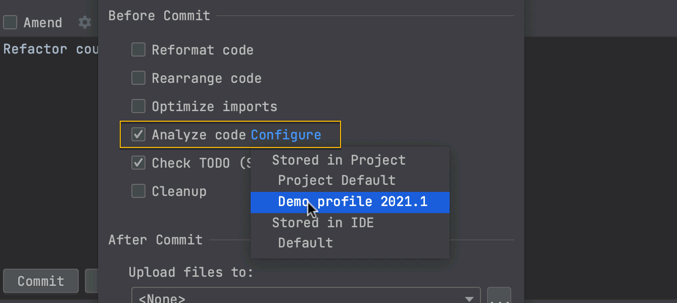 Configure a profile for pre-commit inspections