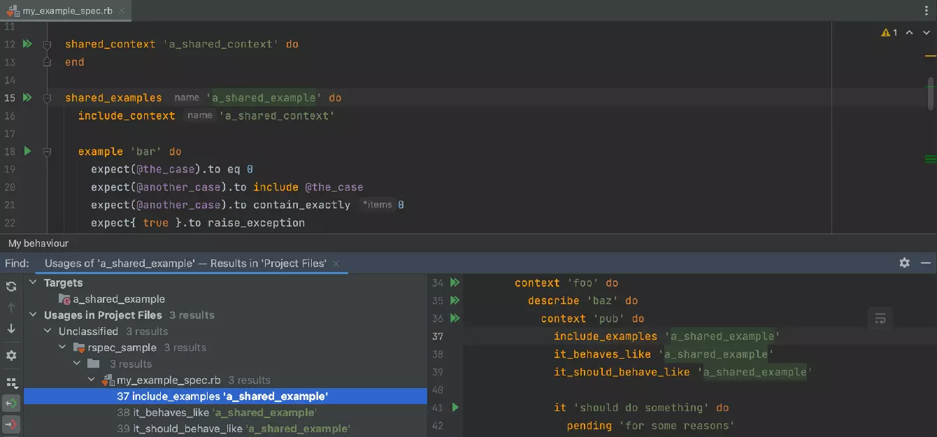 Find Usages and Rename for shared contexts and examples in RSpec