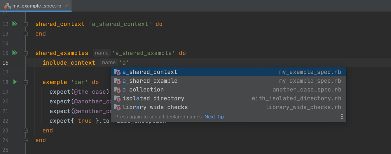 Completion of shared context names