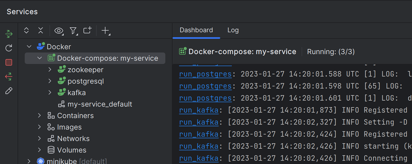 Merged logs from all Docker-compose containers