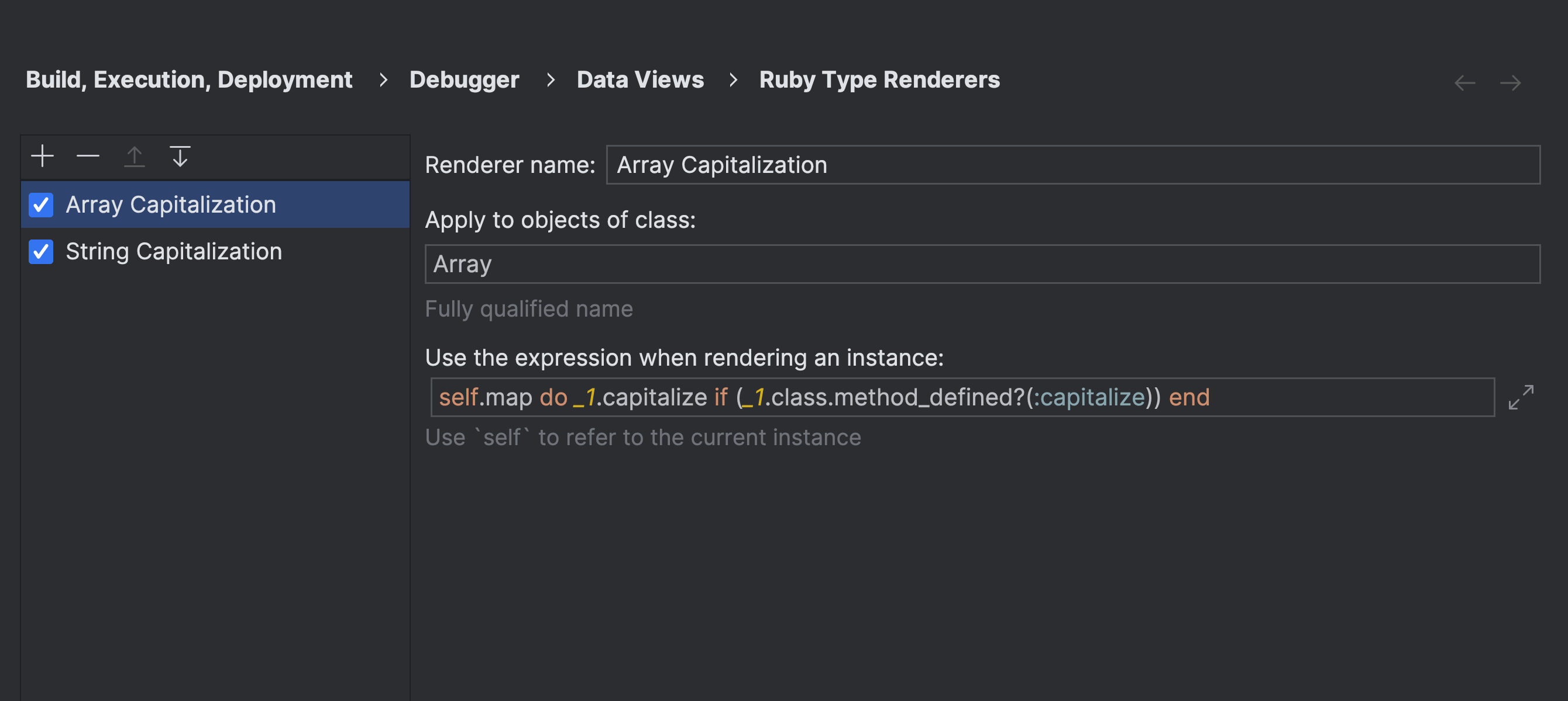 Debugger type renderers
