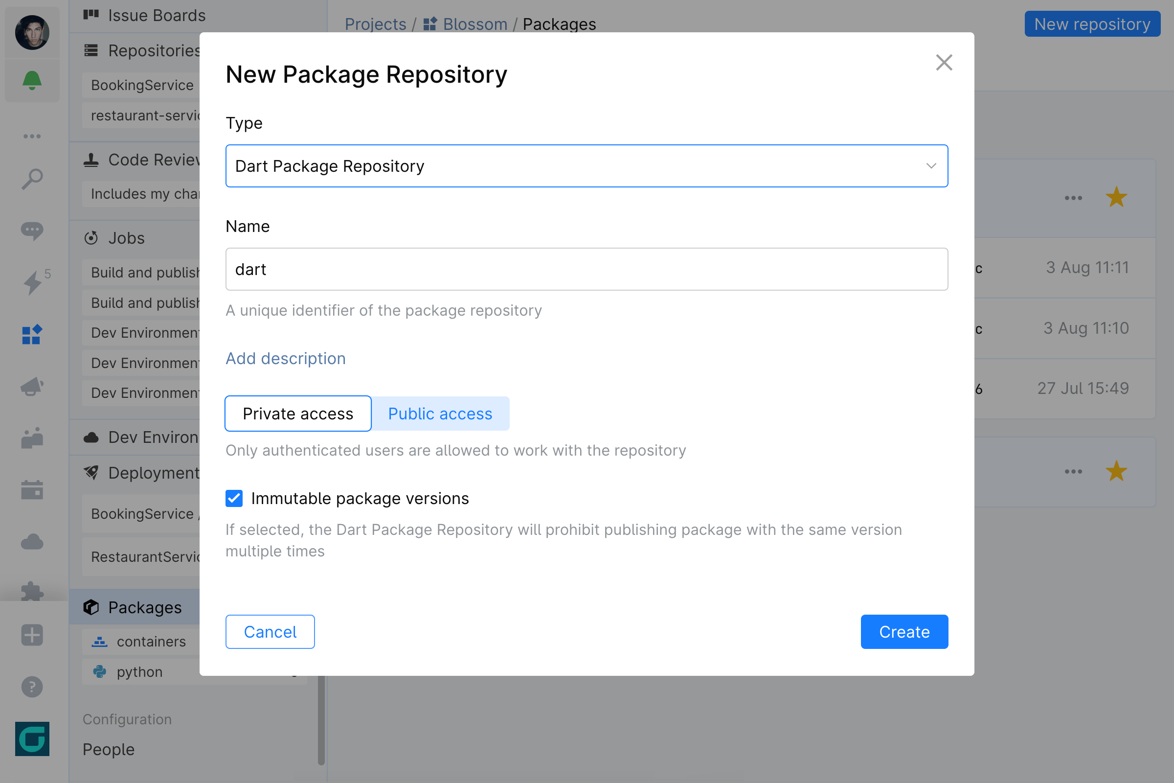 Manage and share Dart packages in Space