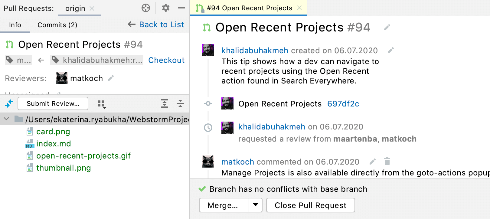 Aproveite o suporte completo para pull requests do GitHub