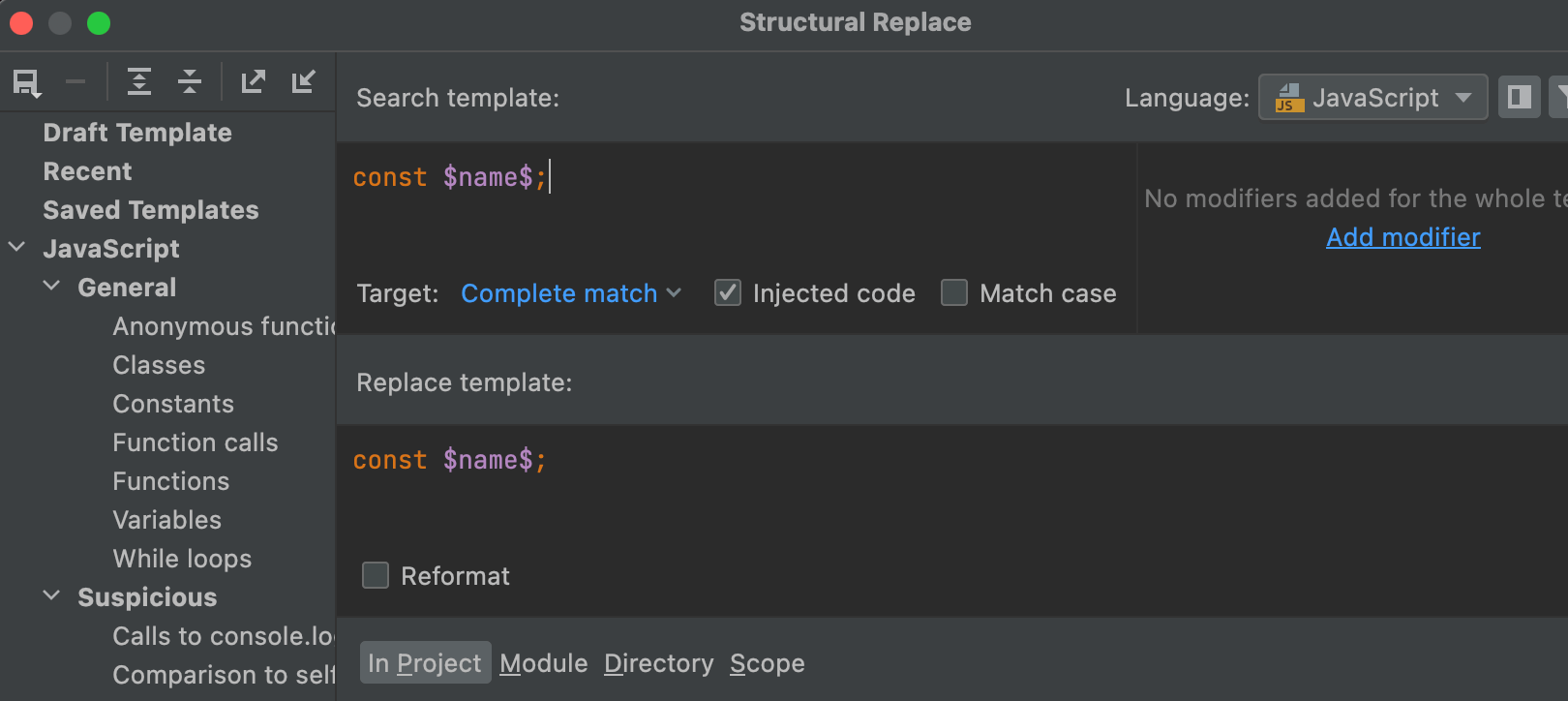 Updated Structural Search and Replace dialog