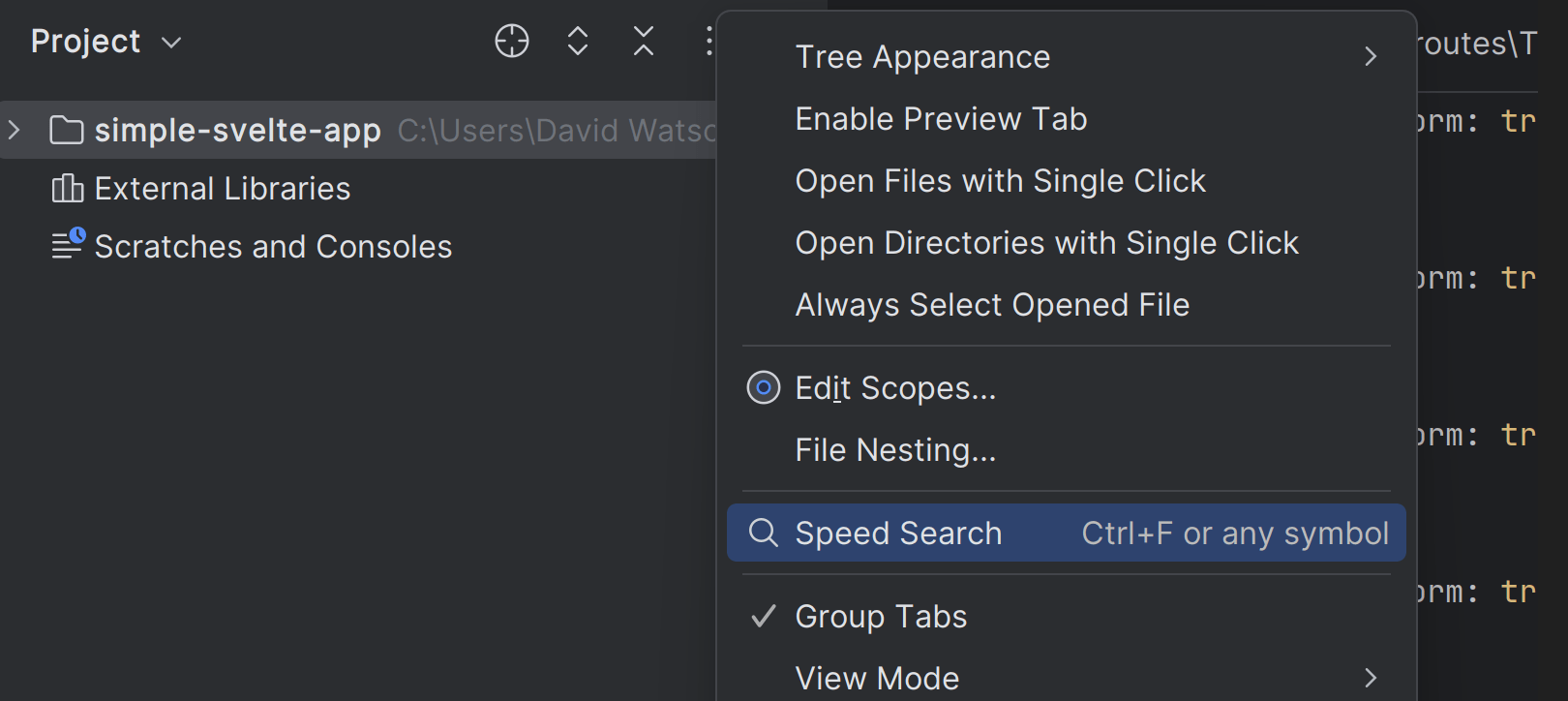 Speed Search shortcut