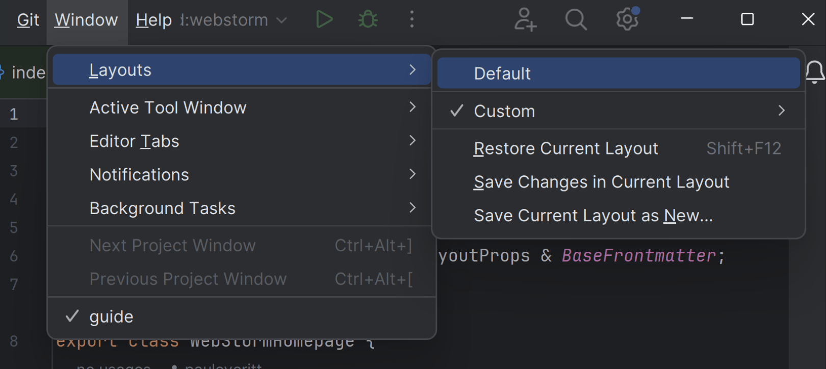 Default tool window layout option