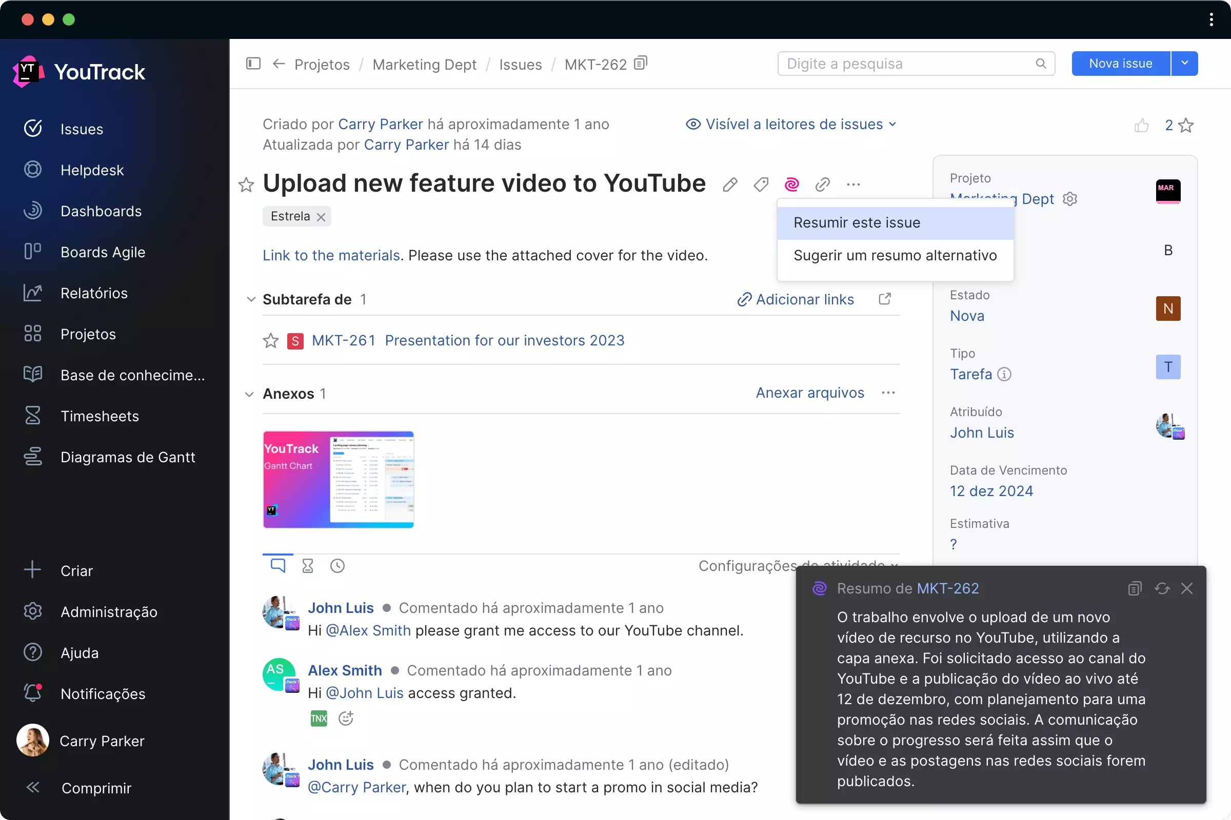 Upload de novos vídeos de recursos no YouTube