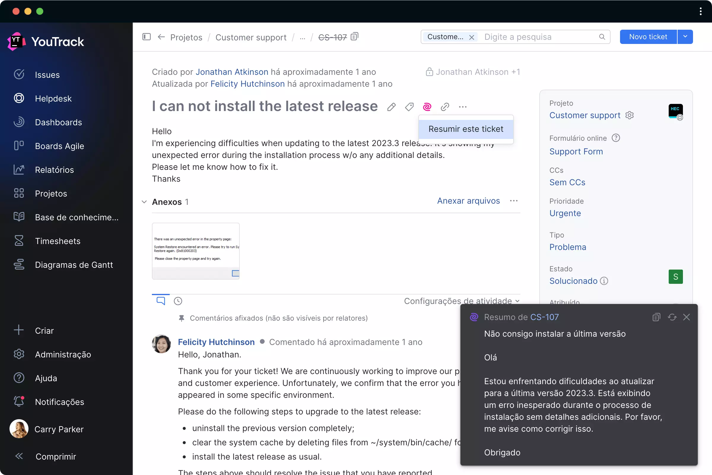 Não consigo instalar a versão mais recente