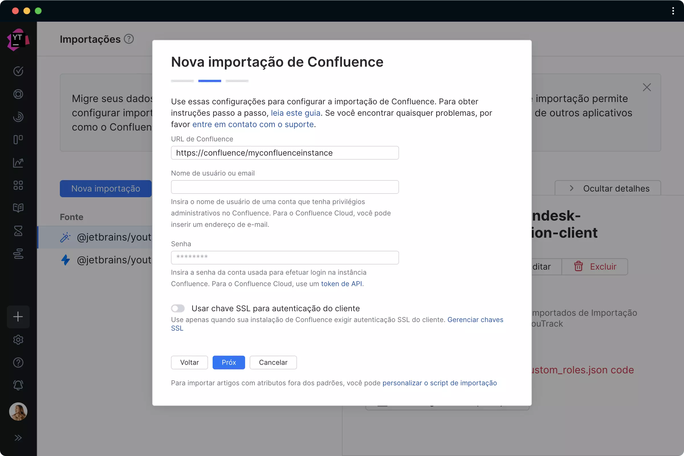 Importação a partir do Confluence