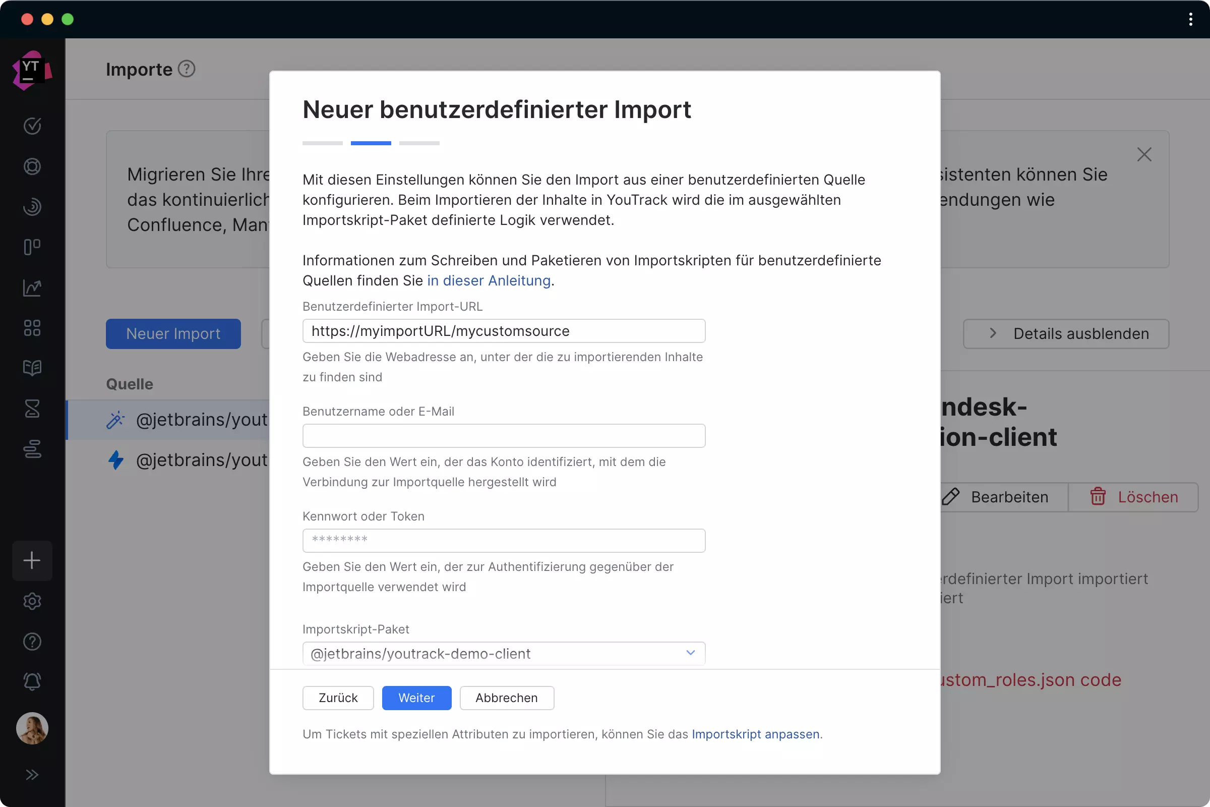 Benutzerdefinierte Importe
