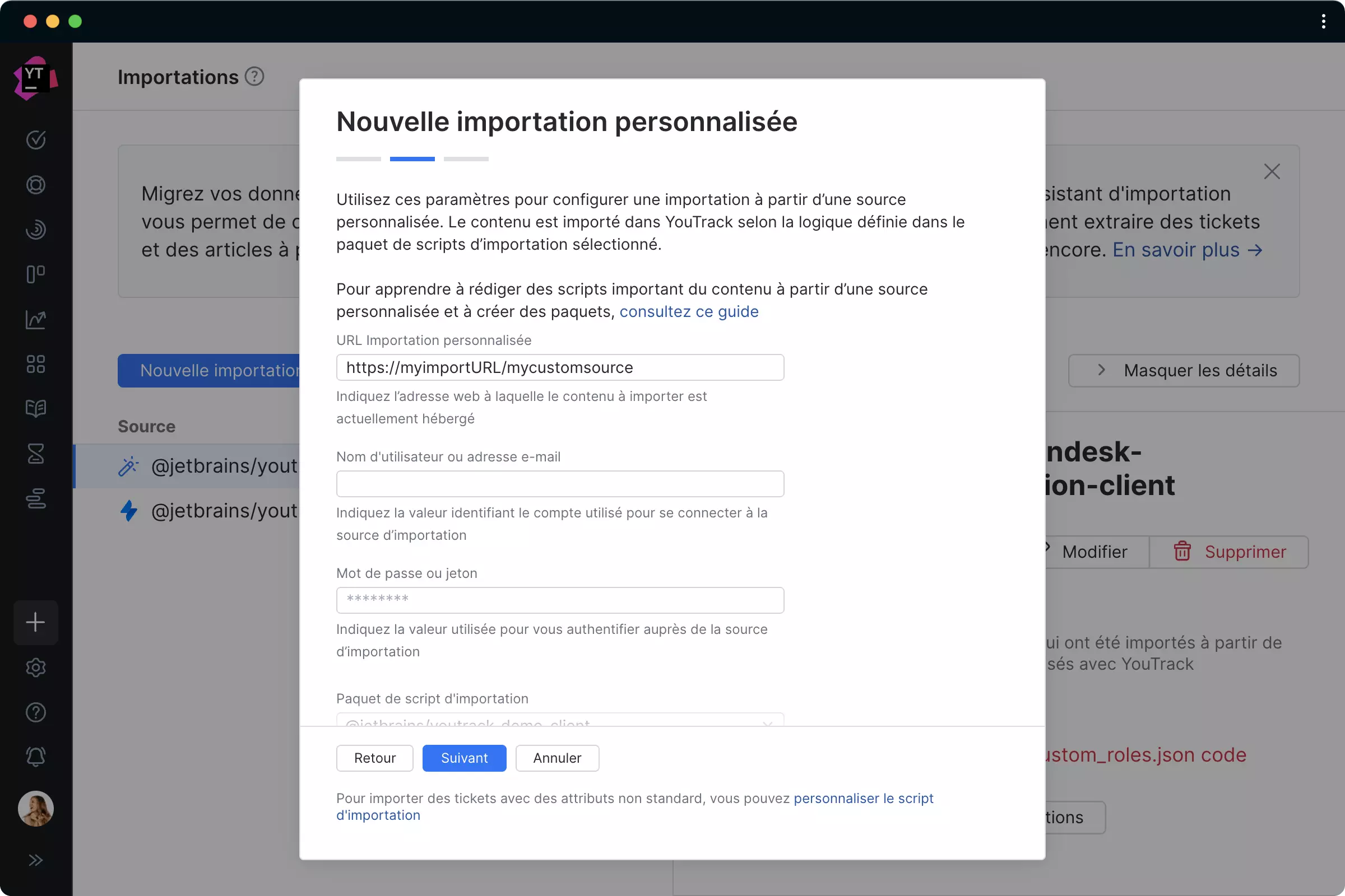 Importations personnalisées