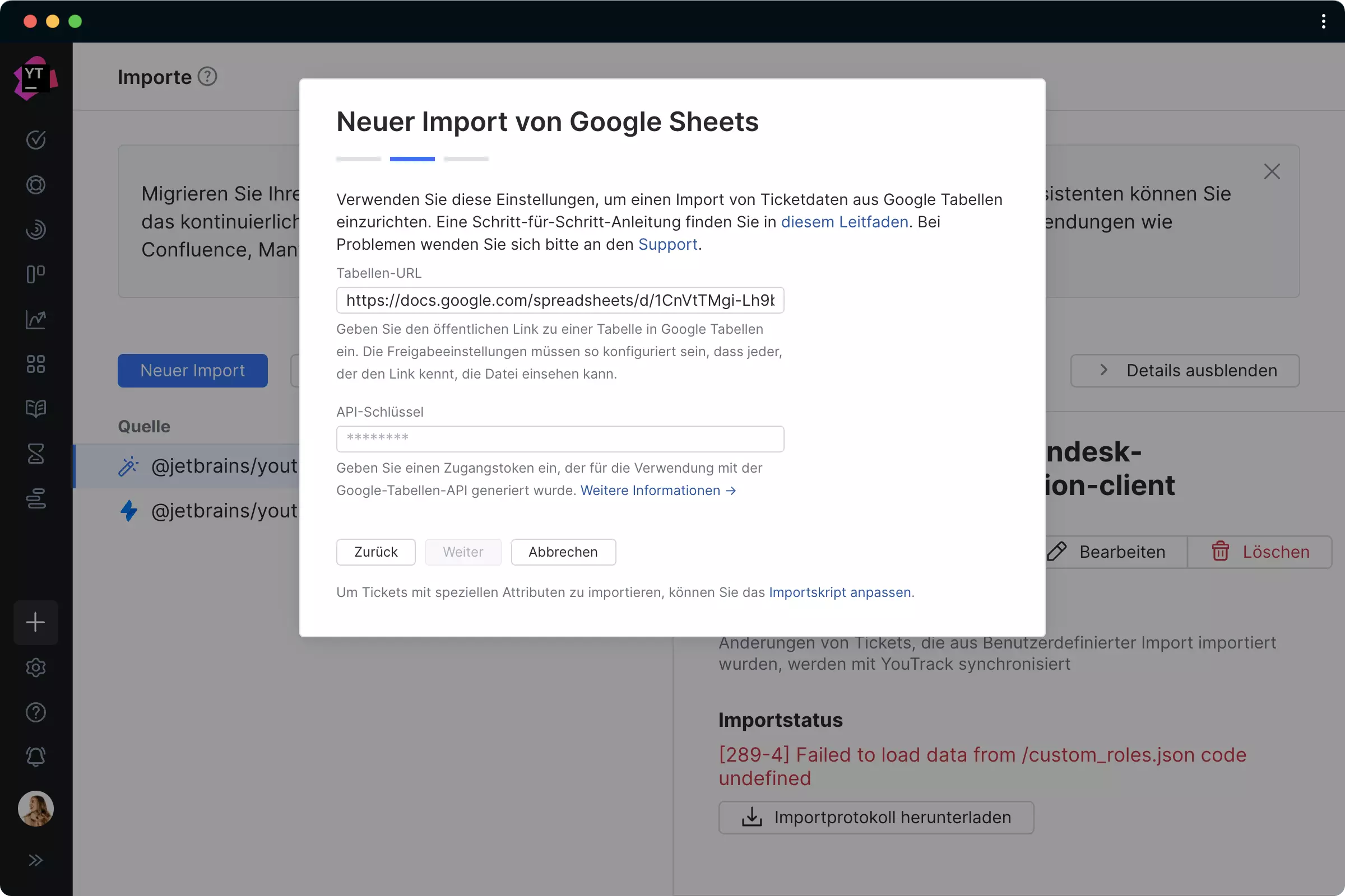 Importieren aus Google Tabellen