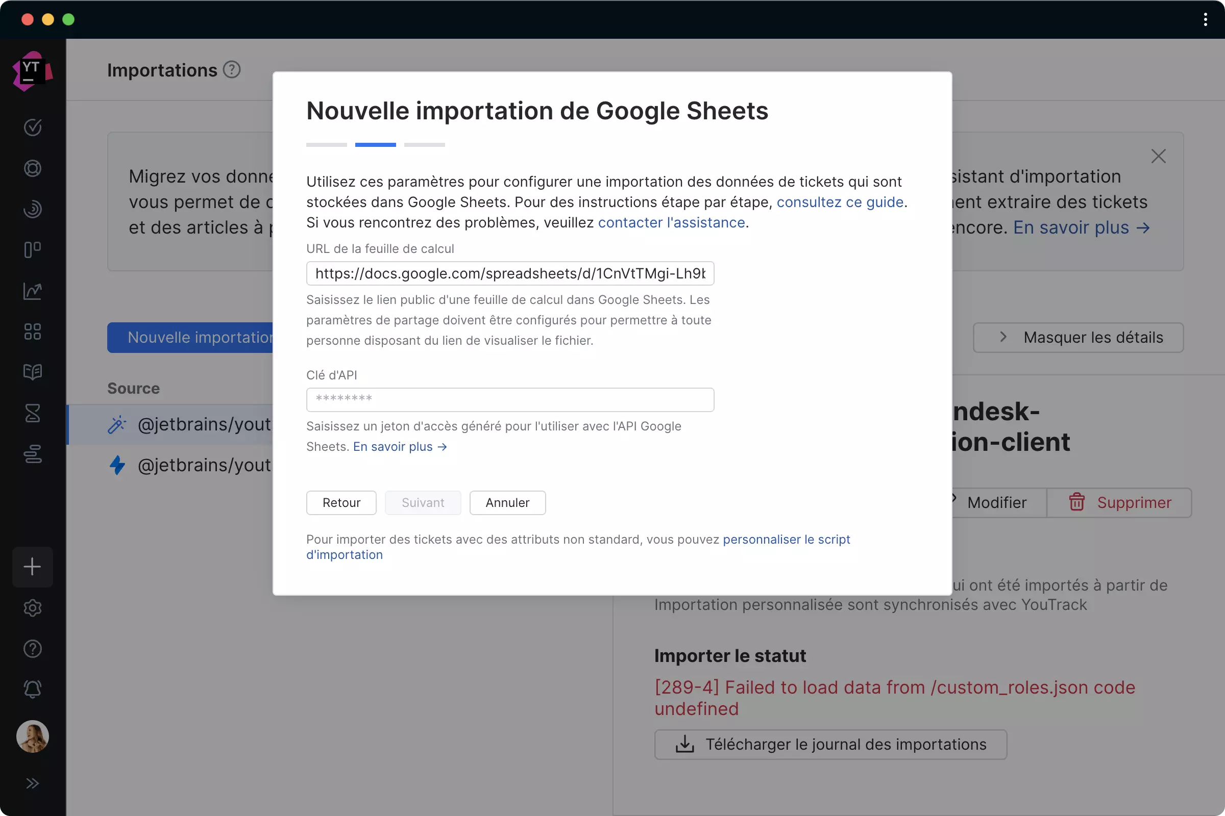 Importation depuis Google Sheets