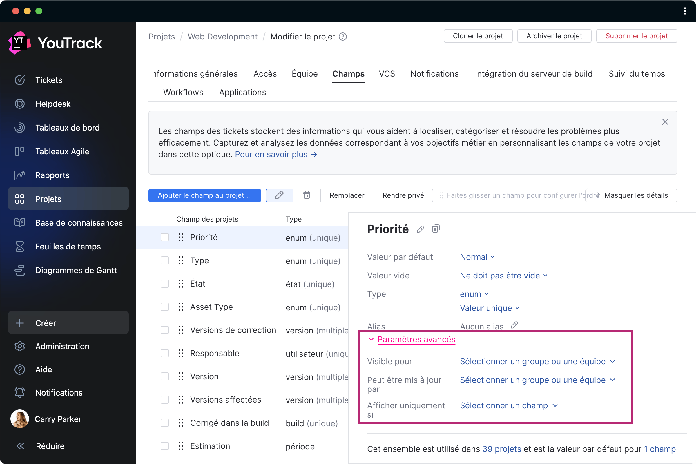 Fonctionnalités avancées